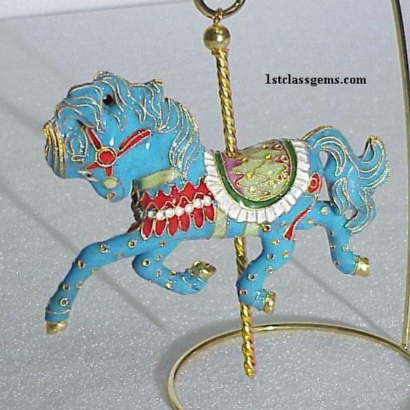 FINAL SALE PRICE Kubla Crafts Cloisonne Carousel Horse Ornament in Blue - Picture 1 of 2